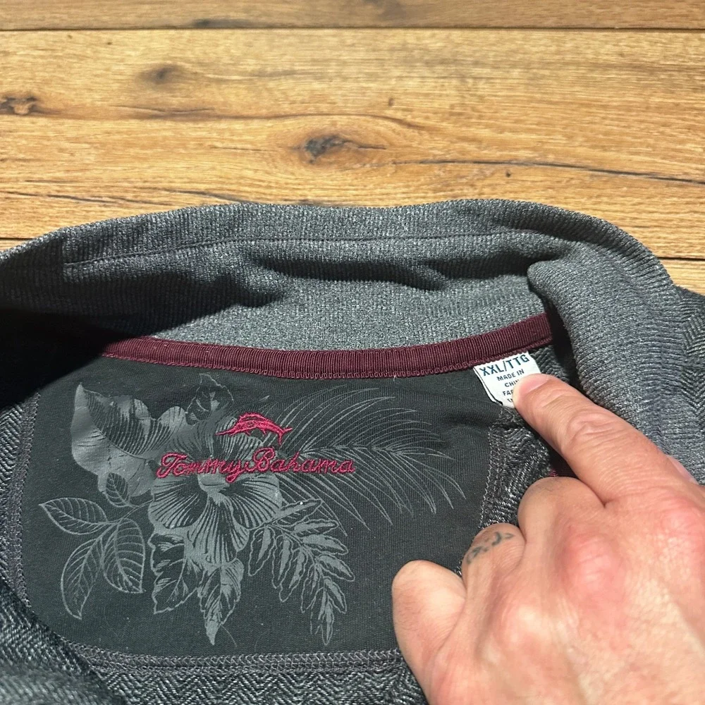 Tommy Bahama Charcoal Grey Herringbone Quarter Zip Pullover Mens XXL